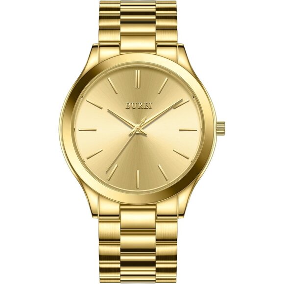 Burei Men's Golden Fashion Stainless Steel Analog Quartz Waterproof Watches - Picture 1 of 6
